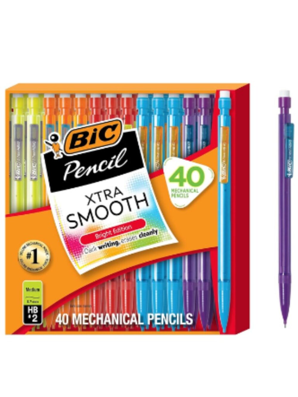BIC Xtra Smooth Bright Edition Mechanical Pencils 0.7mm #2 Lead 40 Count